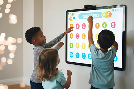 Preschool children using interactive board
